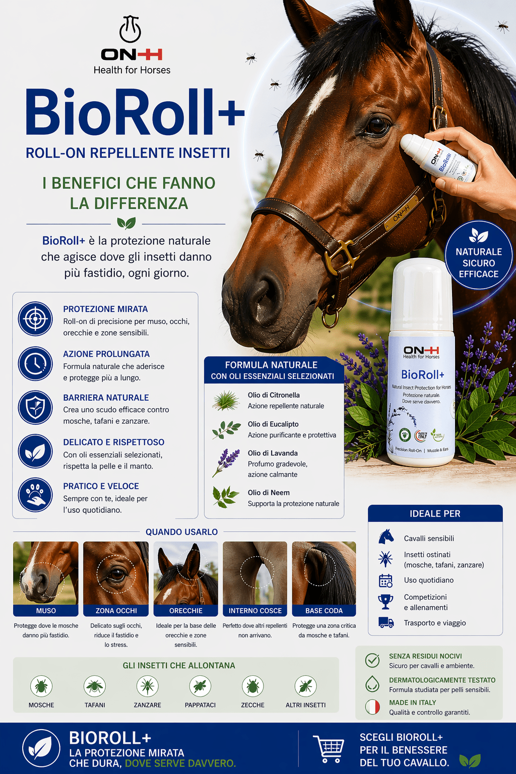 BioRoll+ | Repellente insetti roll-on per muso e orecchie