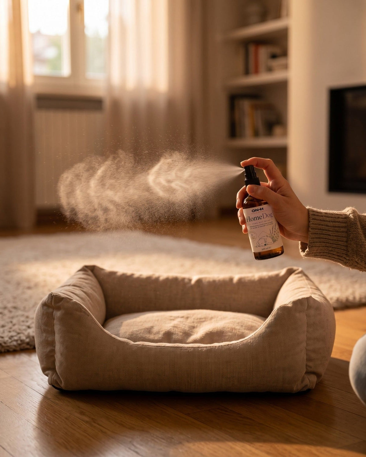 HomeDog spruzzato nell'aria sopra la cuccia
